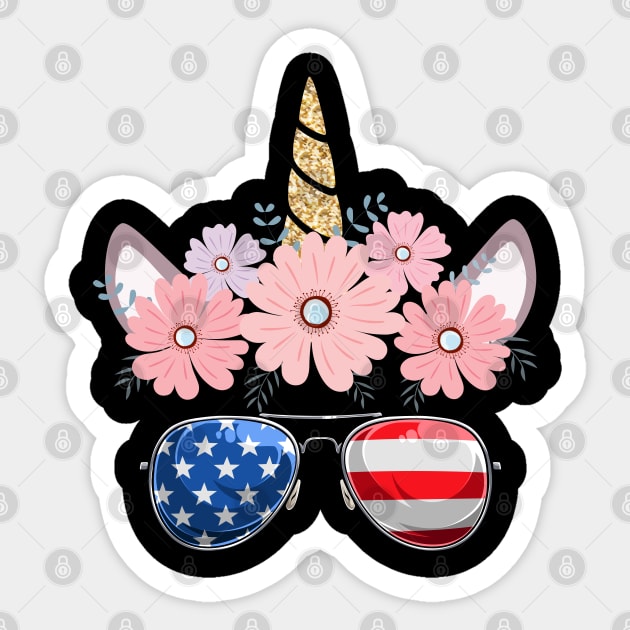 4th of July Patriotic Unicorn American Flag Girls Sticker by FabulousDesigns